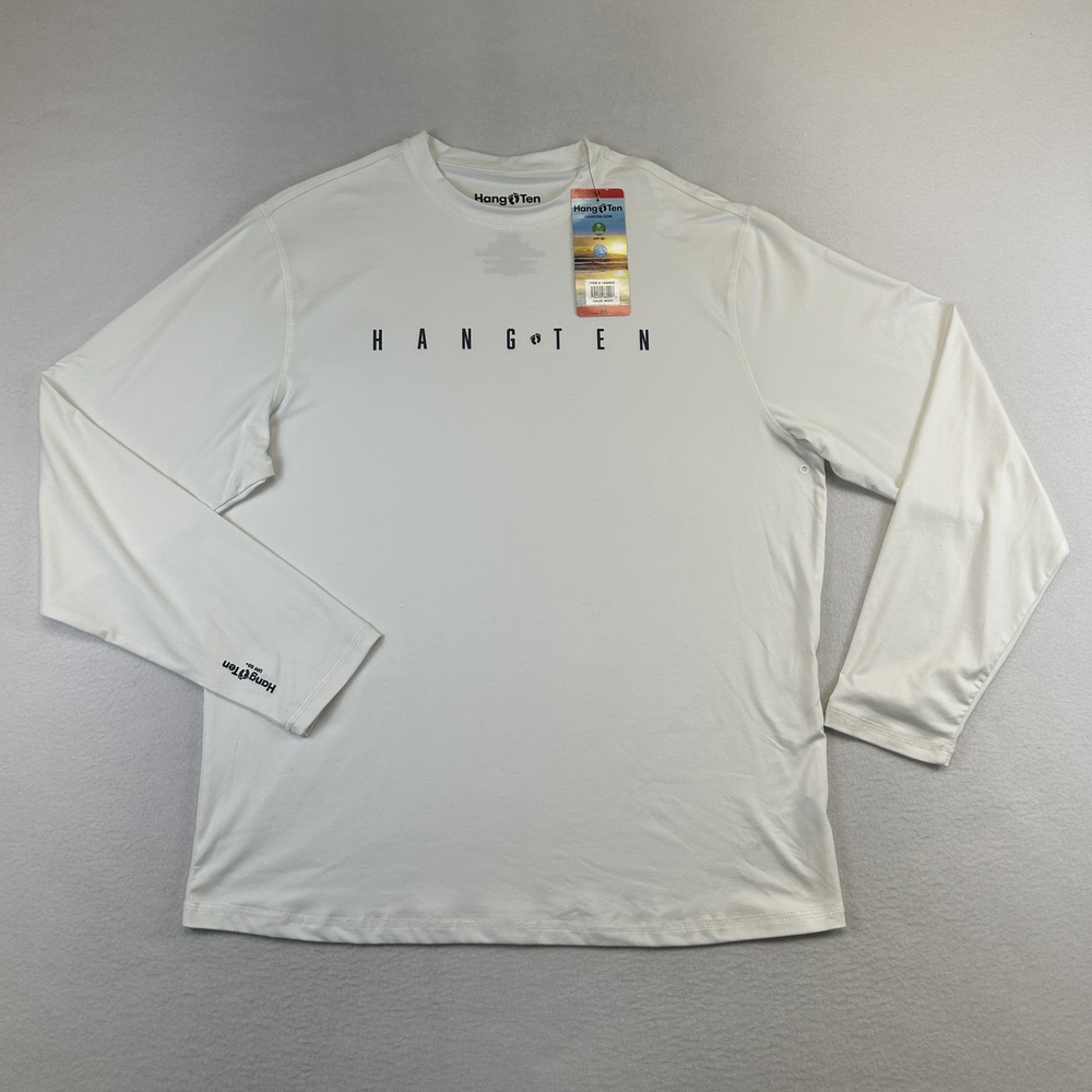 Hang Ten Shirt Mens Medium White UPF 50+ Long Sleeve Surf Rashguard Quick Dry